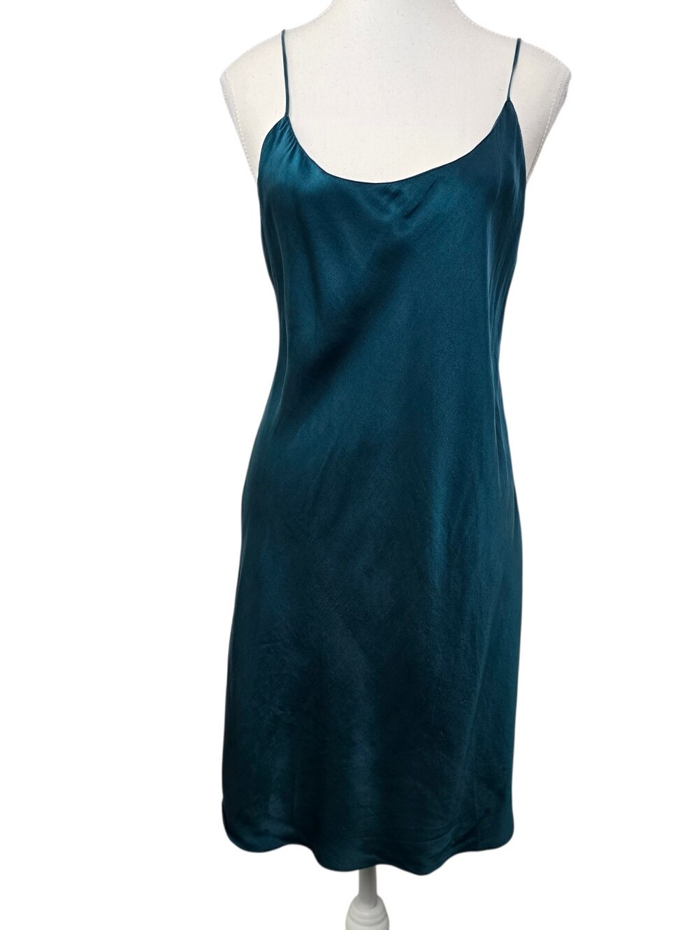 Vintage Silk & Satin 100% Silk Turquoise Nightgown  Slip Dress Medium Romantic